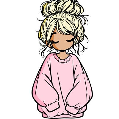 girl with baggy sweatshirt and messy bun