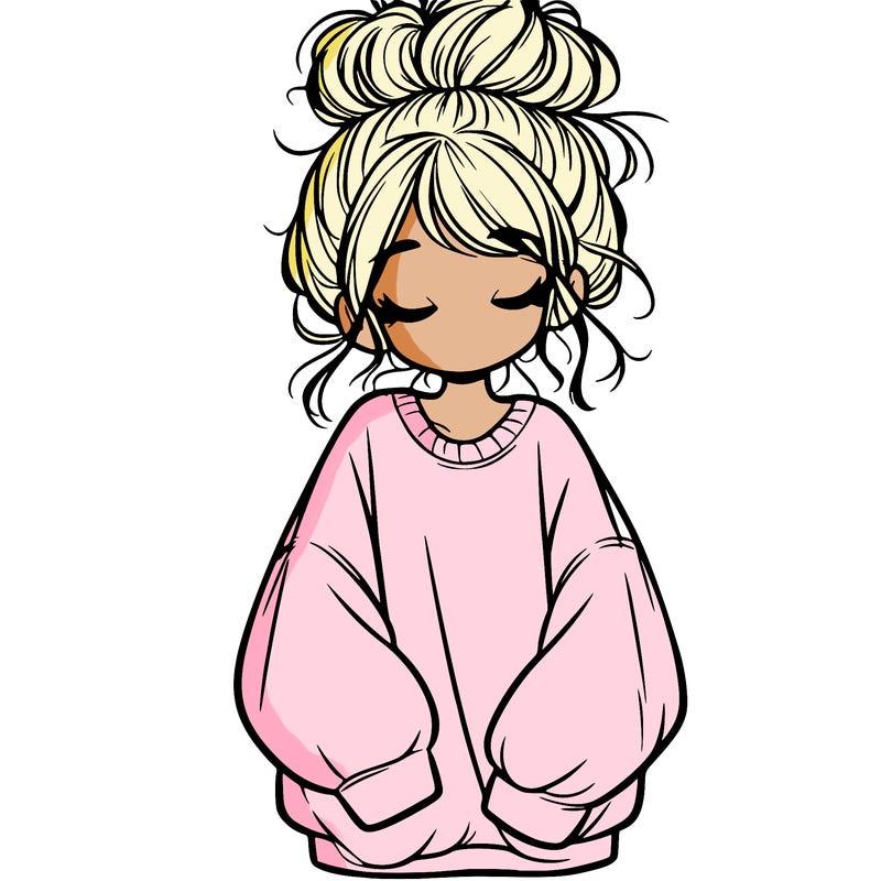 girl with baggy sweatshirt and messy bun