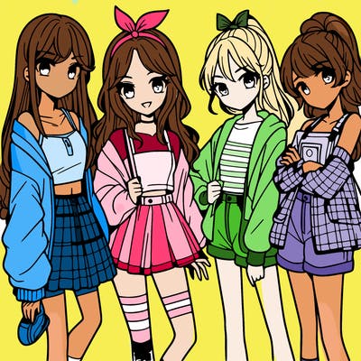teen manga girls group of 4