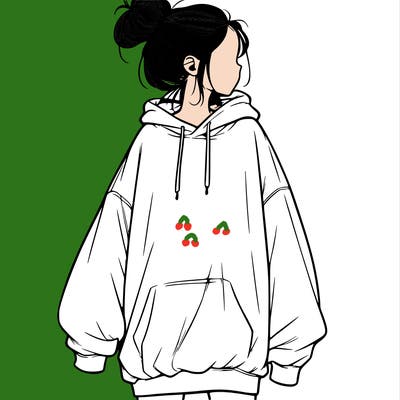 realistic girl with a oversized sweatshirt on and a bun