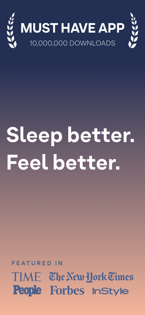 Breethe: Sleep & Meditation - Breethe app marketing banner featuring the slogan Sleep better Feel better with over 10 million downloads and press mentions from Time and The New York Times