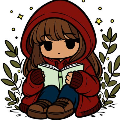 girl in oversized hoodie reading a book
