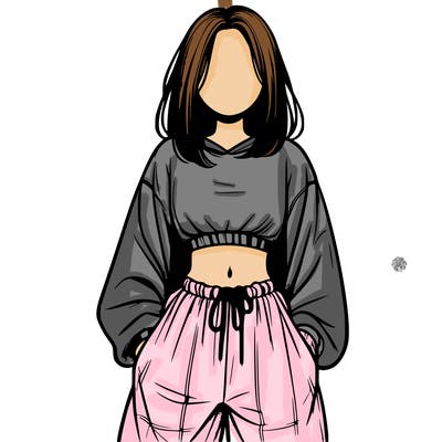 realistic girl faceless with baggy pants and a crop top