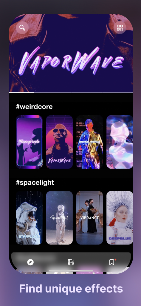 24FPS: Aesthetic Video Effects - 24FPSアプリのインターフェースで、ユニークな動画エフェクトや美的フィルターを閲覧