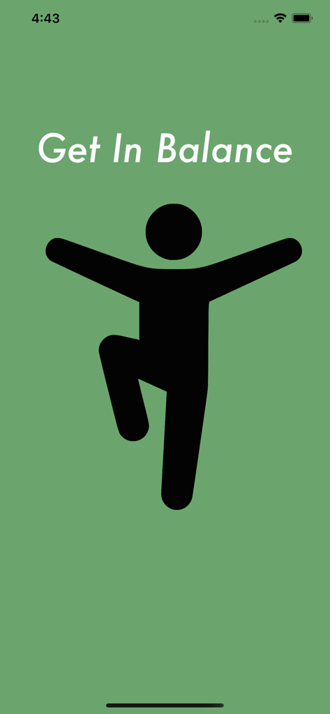 Get In Balance app splash screen showing a silhouette of a person balancing on one leg