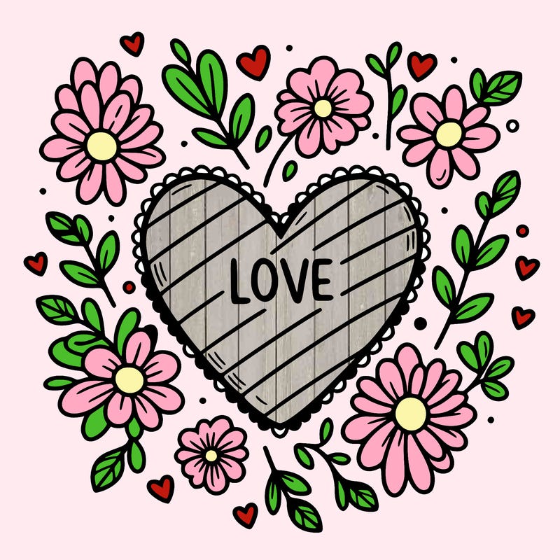 love heart with flowers around it