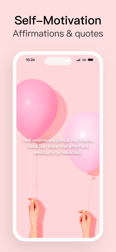 Habit Tracker app screen featuring a motivational quote on a background with pink balloons