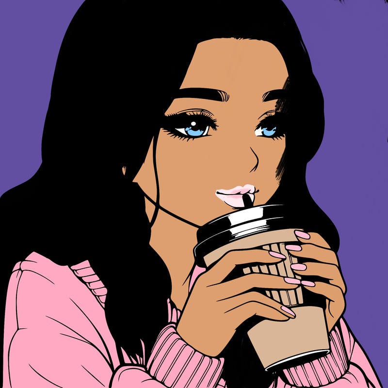 realistic girl drinking coffee