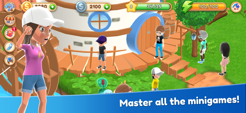 Avatares 3D socializando frente a una casa en Home Valley Virtual World