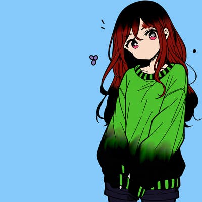 manga teen girl  in a sweater and baggy pants