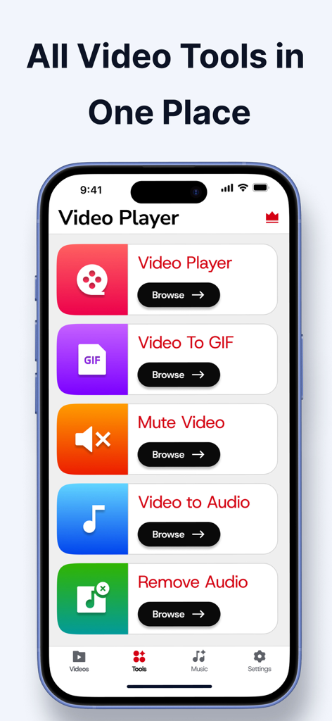 Y2Mate Downloader - Interfaz de herramientas de la aplicación móvil Y2Mate Downloader que muestra opciones de conversión de video a GIF y audio