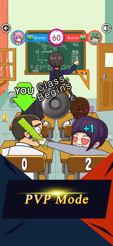 Class.io - Classmate Battle - Jugabilidad del modo PVP de Class.io mostrando estudiantes luchando en un entorno de aula.