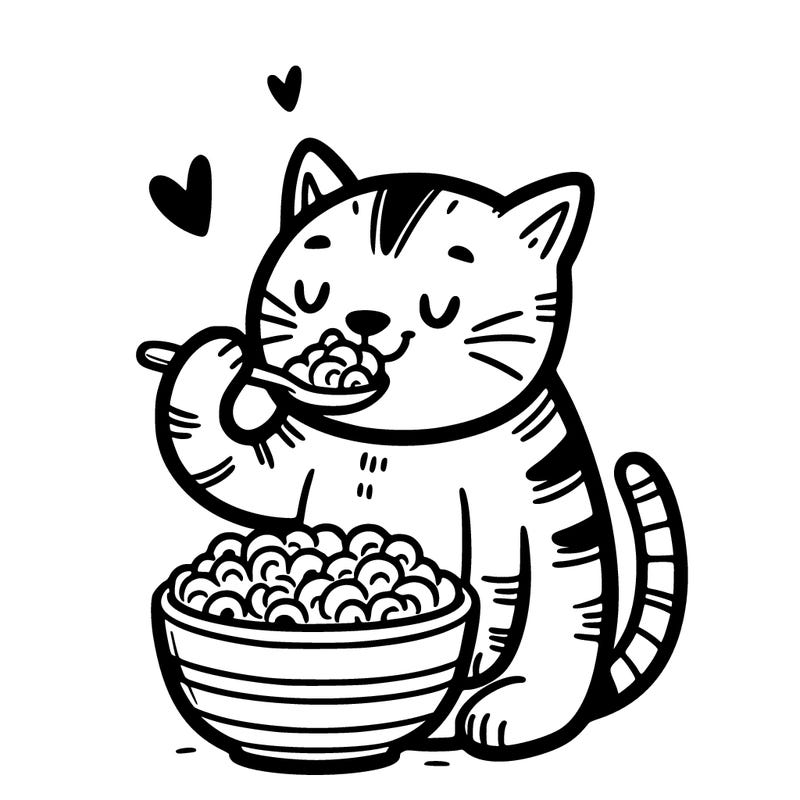 cat eating mac and cheese out of a bowl