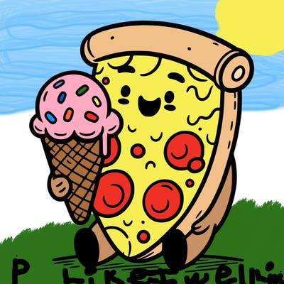 pizza enjoying ice cream