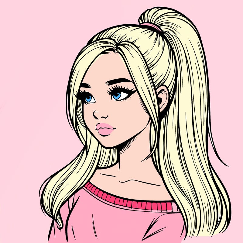 realistic girl with a high ponytail