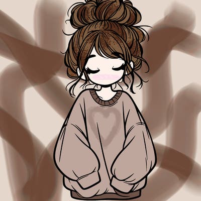 girl with baggy sweatshirt and messy bun