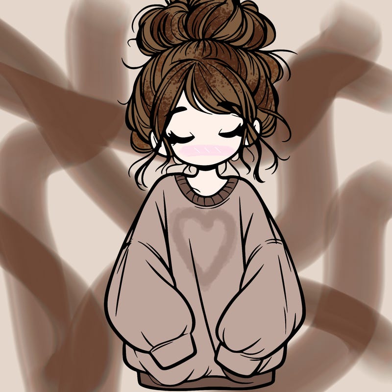 girl with baggy sweatshirt and messy bun