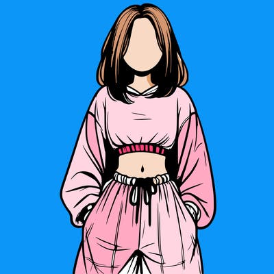 realistic girl faceless with baggy pants and a crop top