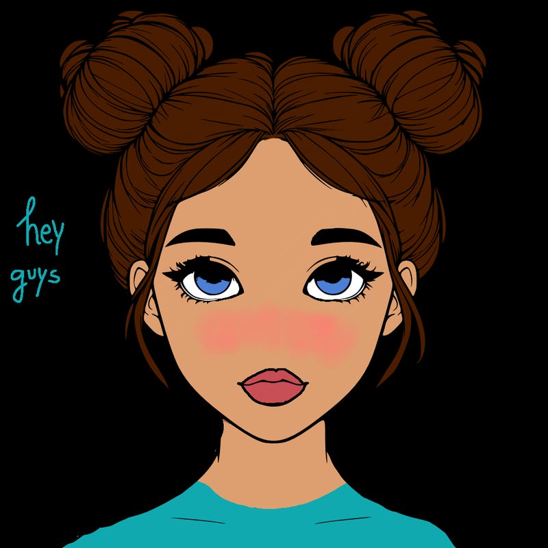 realistic girl with two buns on top of her head