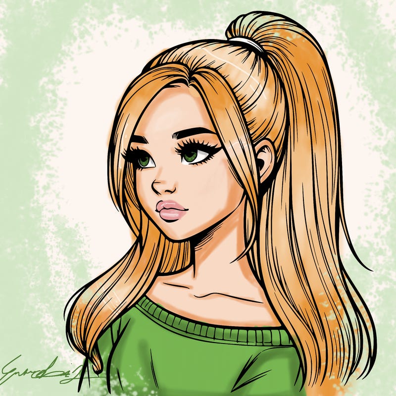realistic girl with a high ponytail