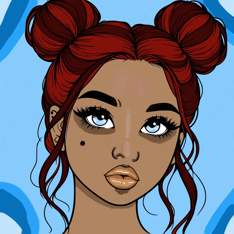 realistic girl with two buns on her hair and lips
