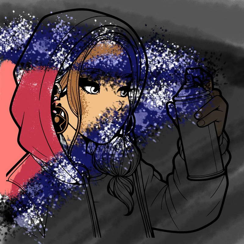 a realistic girl, spray painting