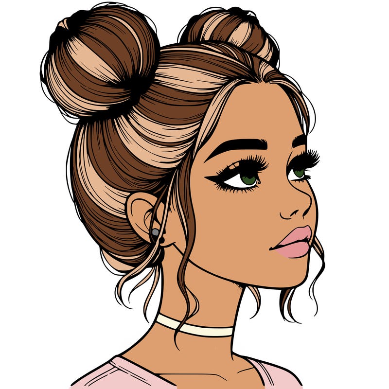 realistic girl with buns on the top of her head