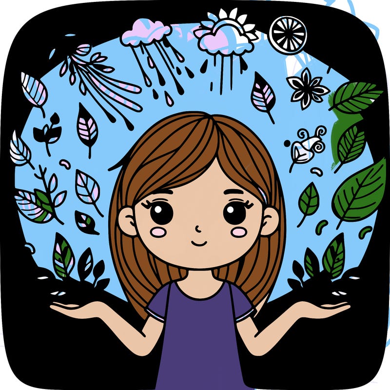 girl with nature elements hovering over hands