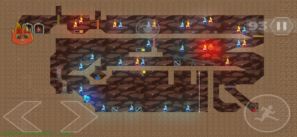 Fireboy and Watergirl Online 2 gameplay showing a puzzle level with mirrors and gems