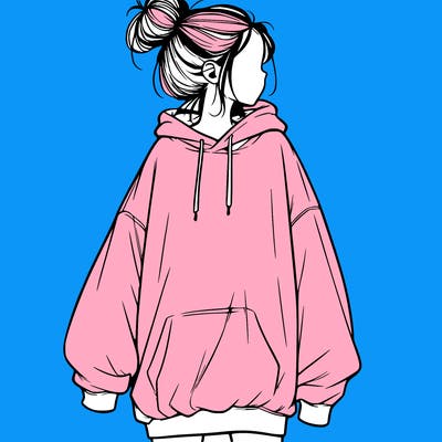 realistic girl with a oversized sweatshirt on and a bun