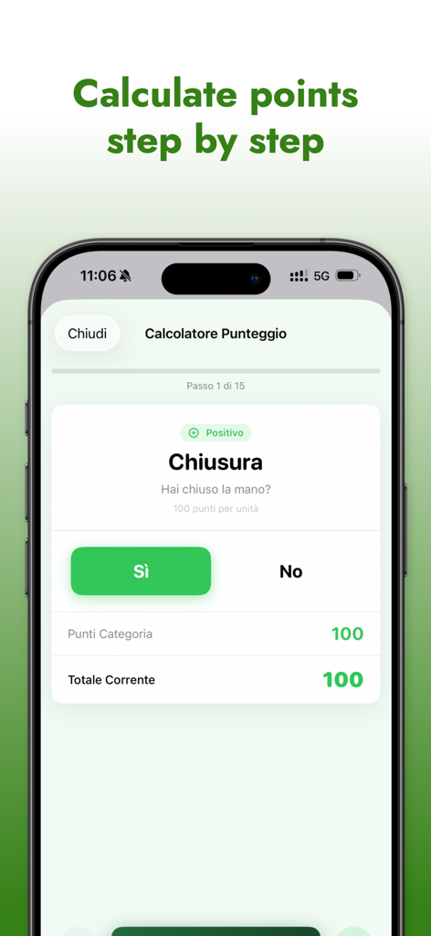 Burraco Manager - Burraco Manager mobile app showing a step by step point calculator interface for card game scoring