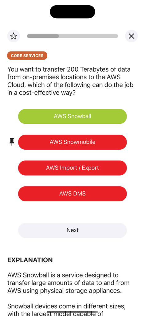 AWS Cloud Practitioner CLF-C02 - Eine Übungsfrage zu Kernservices mit einer Erklärung in der AWS Cloud Practitioner-Prüfungsvorbereitungs-App