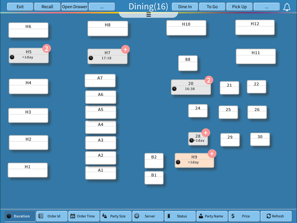 Menusifu Matrix - Menusifu Matrix POS interface displaying a restaurant table management layout on an iPad