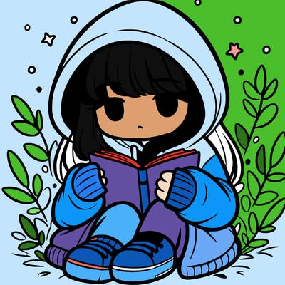 girl in oversized hoodie reading a book