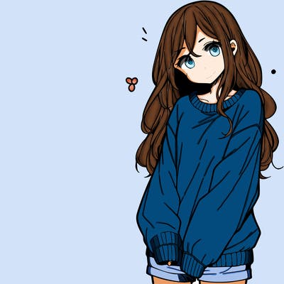 manga teen girl  in a sweater and baggy pants