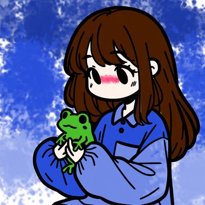 girl with long hair and a oversized shirt. and she is holding a frog