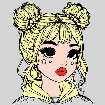 realistic girl with space buns
