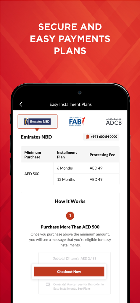 Emax mobile app showing secure and easy installment payment plans for electronics shopping