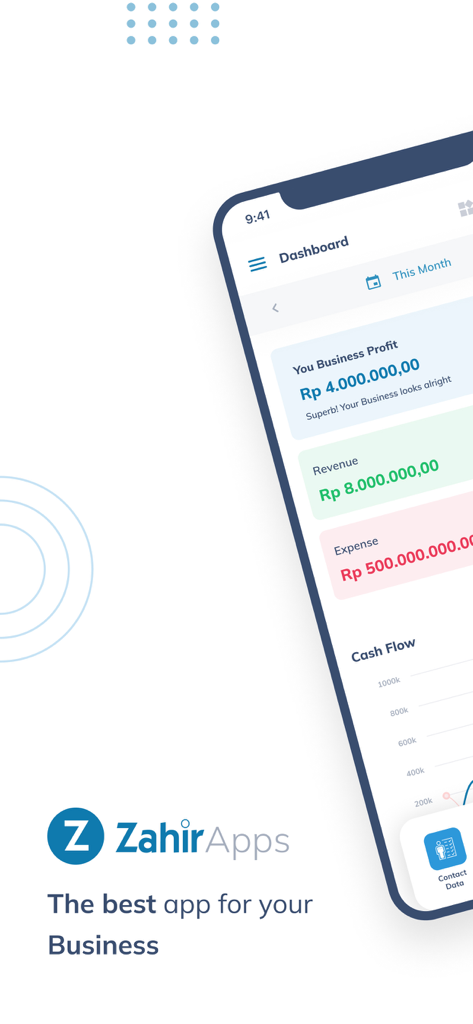 Zahir Apps - Zahir Apps mobile dashboard showing business profit revenue and expense reports