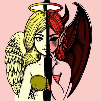 realistic angel half demon