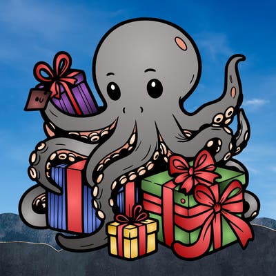 an octopus wrapping gifts