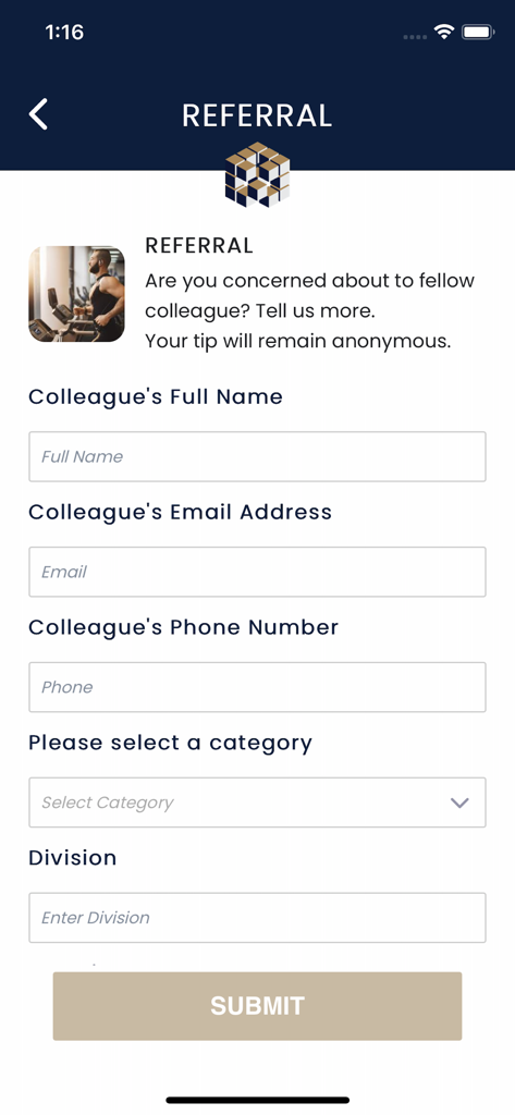 My Company Wellness - Anonymous colleague referral form within the My Company Wellness app