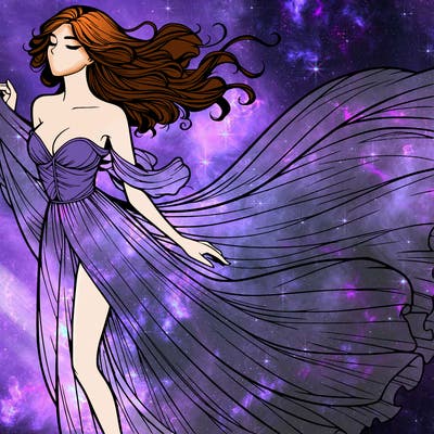 realistic woman in dress flowing the the wind