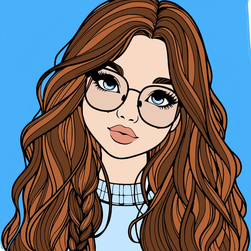 girl with long hair and freckles and glasses realistic