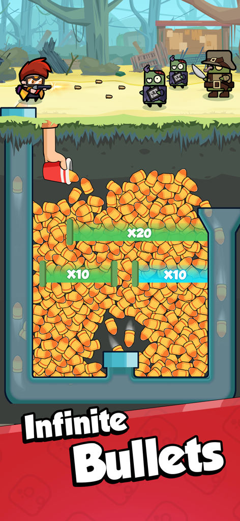 Popcorn Legend - Popcorn Legend gameplay showing bullet multiplication gates and hero shooting zombies