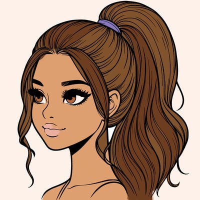realistic girl with a high ponytail