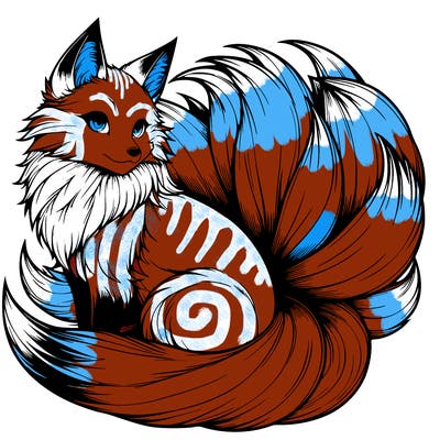 realistic detailed 9 tailed anime fox