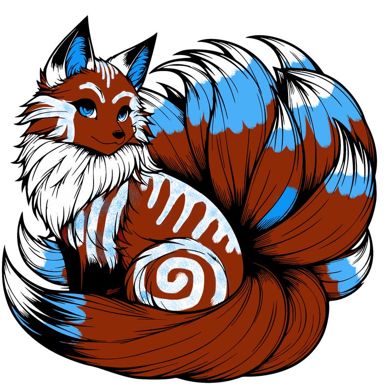 realistic detailed 9 tailed anime fox