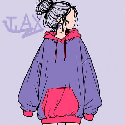 realistic girl with a oversized sweatshirt on and a bun