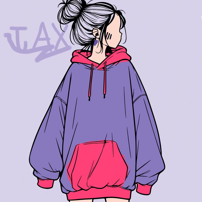 realistic girl with a oversized sweatshirt on and a bun